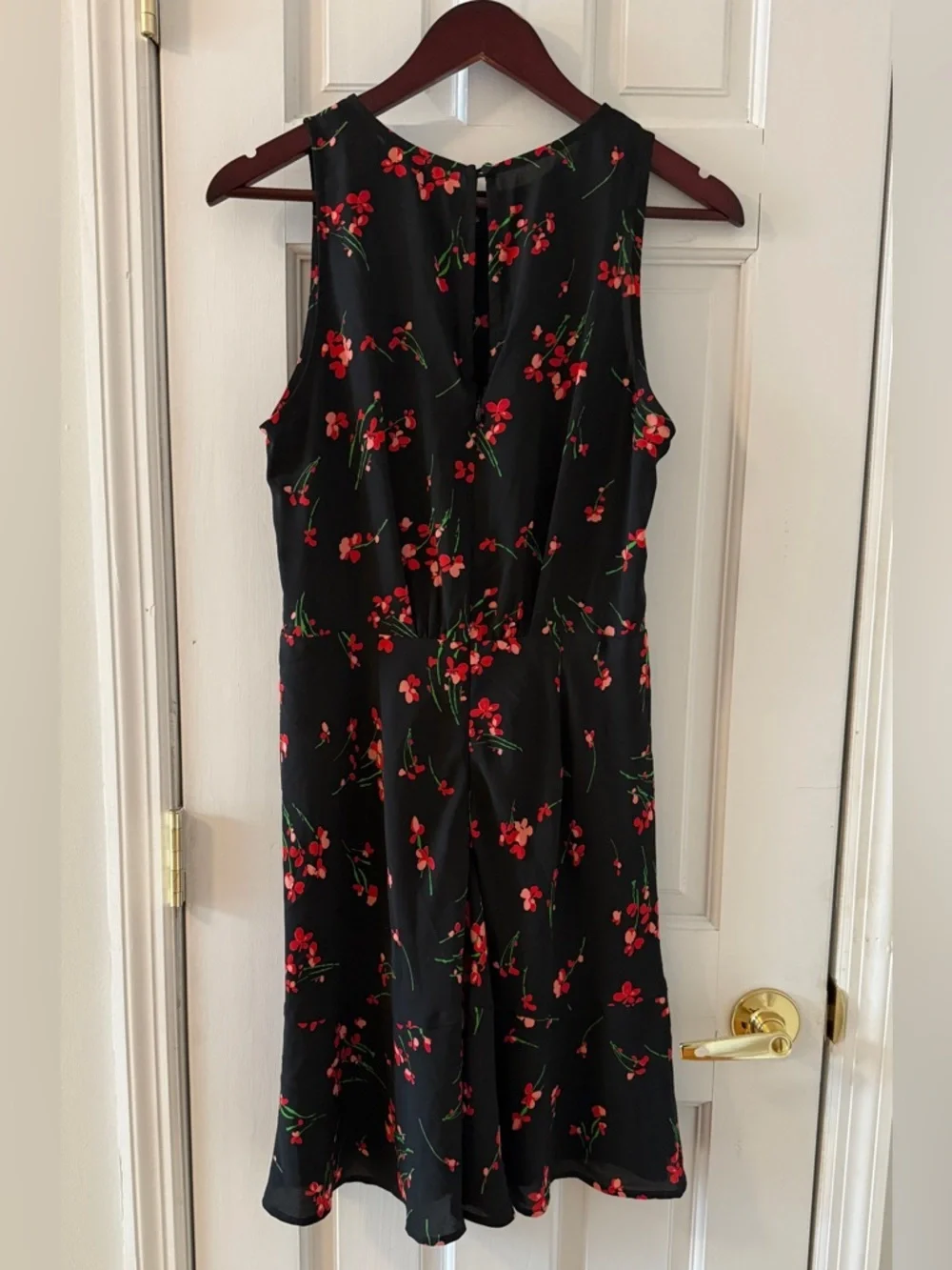 J. CREW Women’s Black Red Floral Sleeveless Ruched Waist Dress Size 10